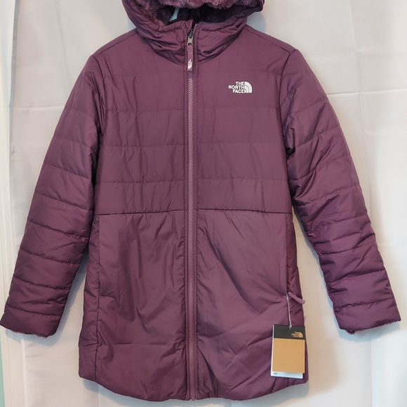 SOLD!! North Face Mossbud Swirl Pikes Purple Reversible Jacket Girls XL (18) NWT - Picture 6 of 16